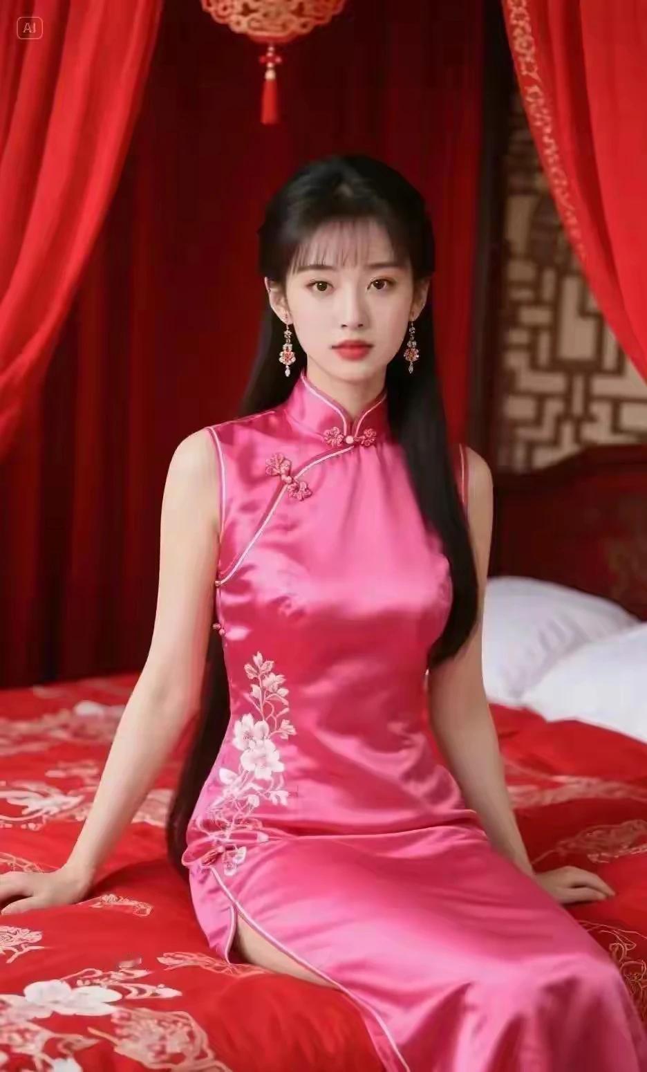 金榜题名，洞房花烛美艳新娘，粉红旗袍出水芙蓉，仙姿玉貌亭亭玉立，明艳动人