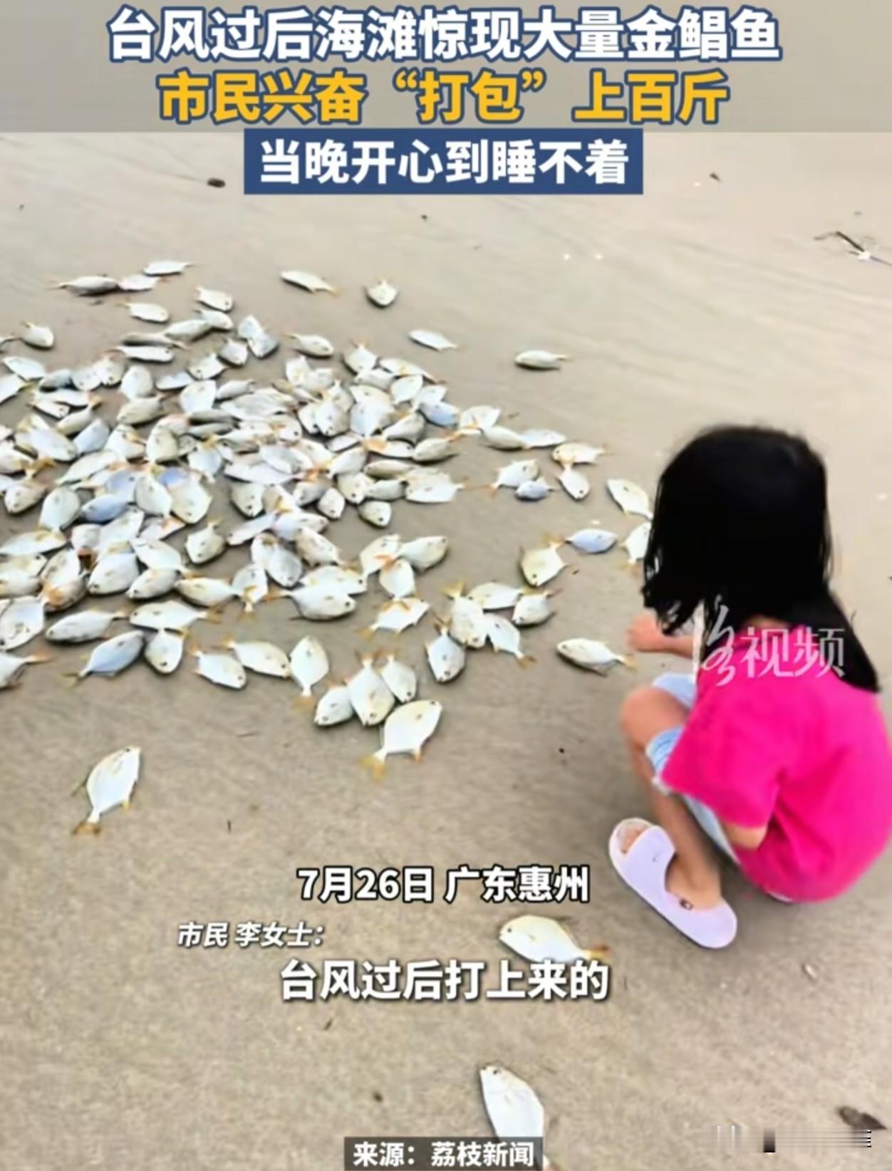 广东，台风过后，一女子开车路过海滩，看到有人兴奋跑向沙滩，出于好奇，她也跟上去看