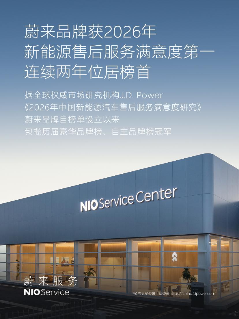 恭喜蔚来又又又又获奖了，据全球权威市场研究机构J.D.Power对《2026年