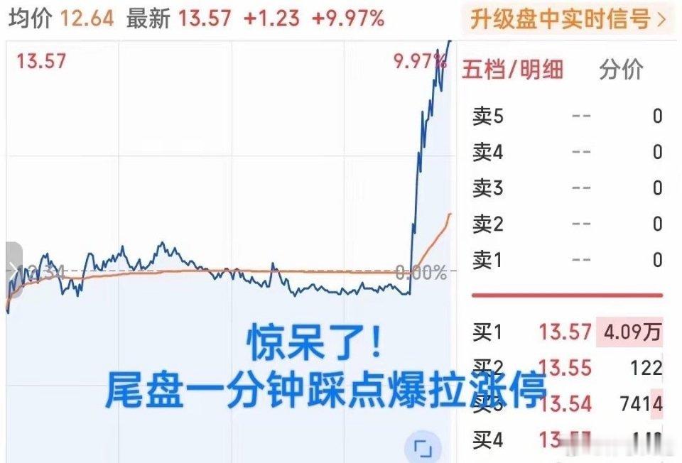 牛气冲天呀！尾盘爆拉涨停！简直惊呆了！刚刚，从水下近1个点经过二十多分钟持续拉升