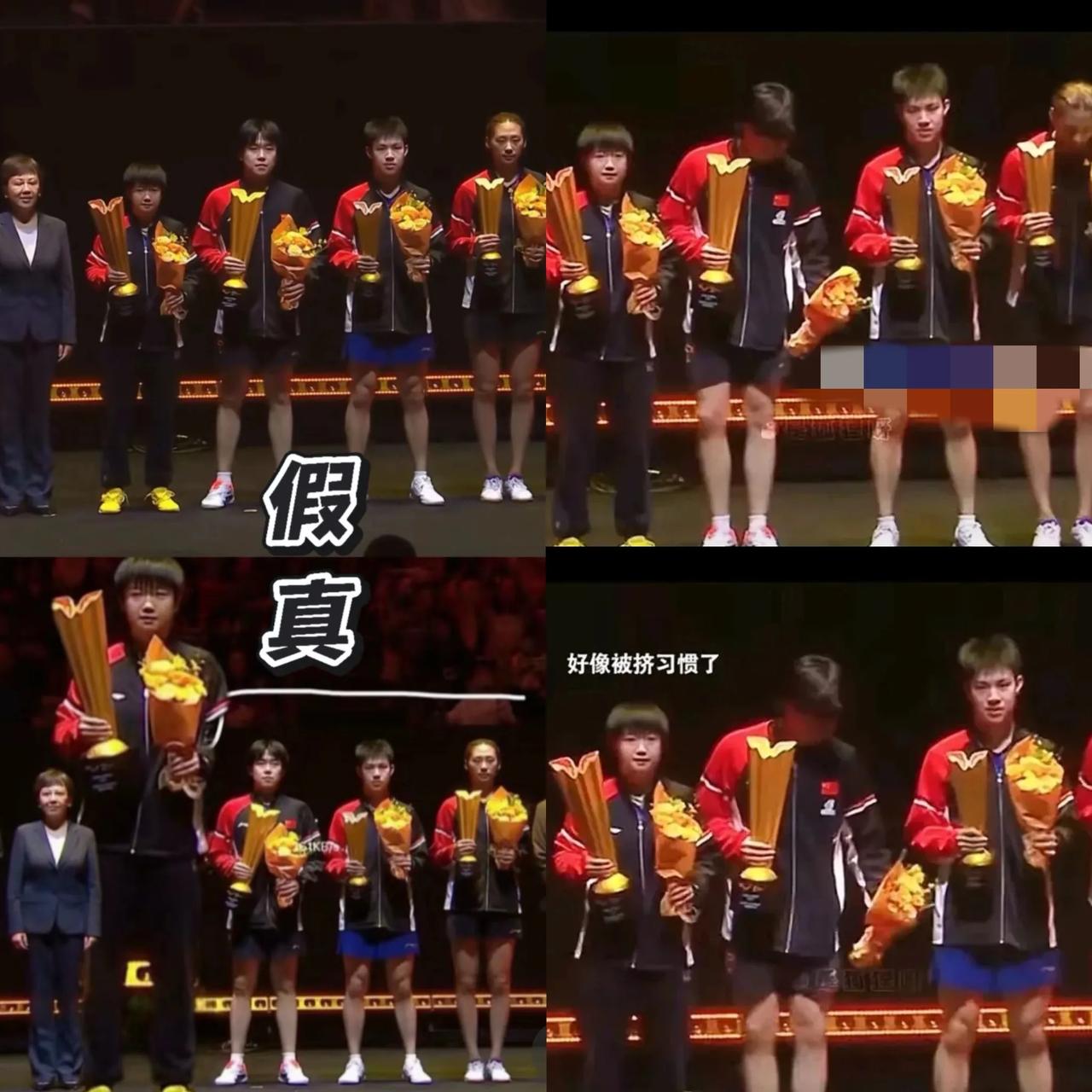 拍混双大合照时，莎莎已经站好位置，脸上露出美美的笑容，那模样可爱极了！可头