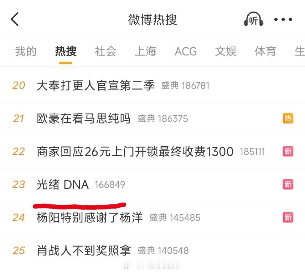 此时此刻，“光绪DNA”，还有“洪承畴康熙”两个词条都成功登上微博热搜榜了，