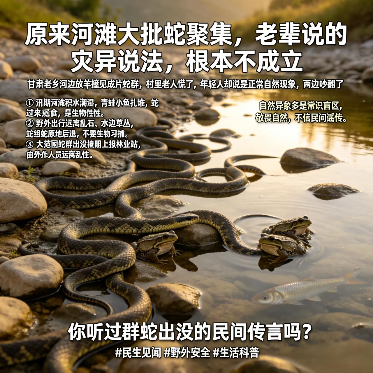 原来河滩大批蛇聚集，老辈说的灾异说法，根本不成立甘肃老乡河边放羊撞见成片蛇群