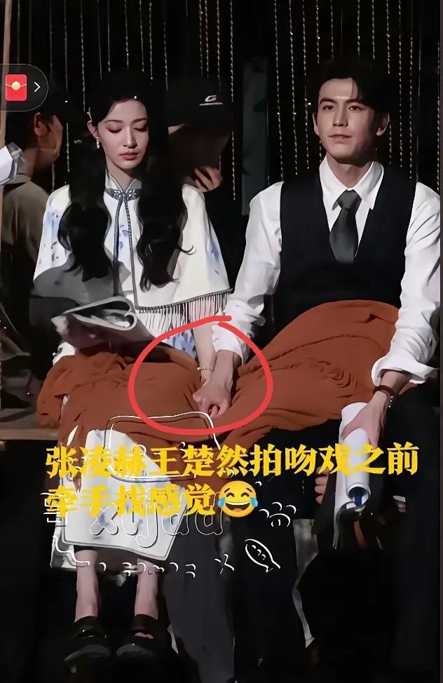 笑死了，张凌赫王楚然拍吻戏，两人鼻子挺的能戳起对方脸疼[捂脸哭]​拍之前还牵着