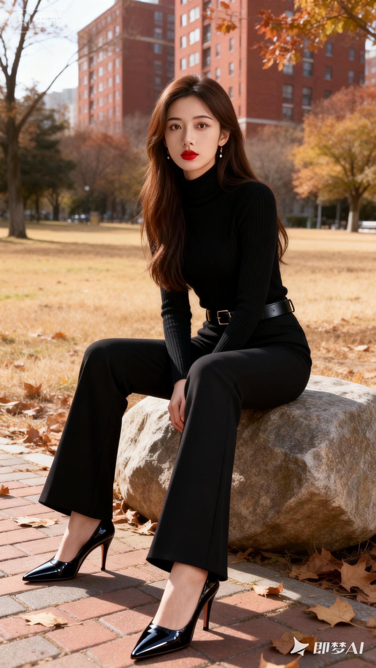 秋日穿搭指南：黑色高领毛衣+阔腿裤，优雅气质满满！