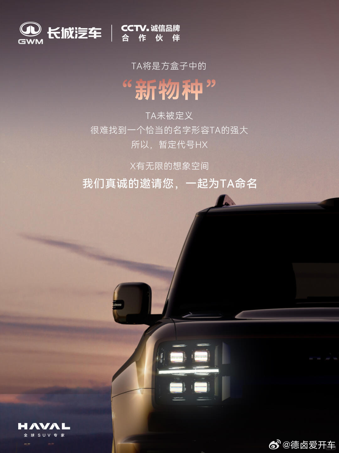 哈弗旗舰SUV开始征名了，已经有网友提了几个名字:HX、H10、HG10、HE