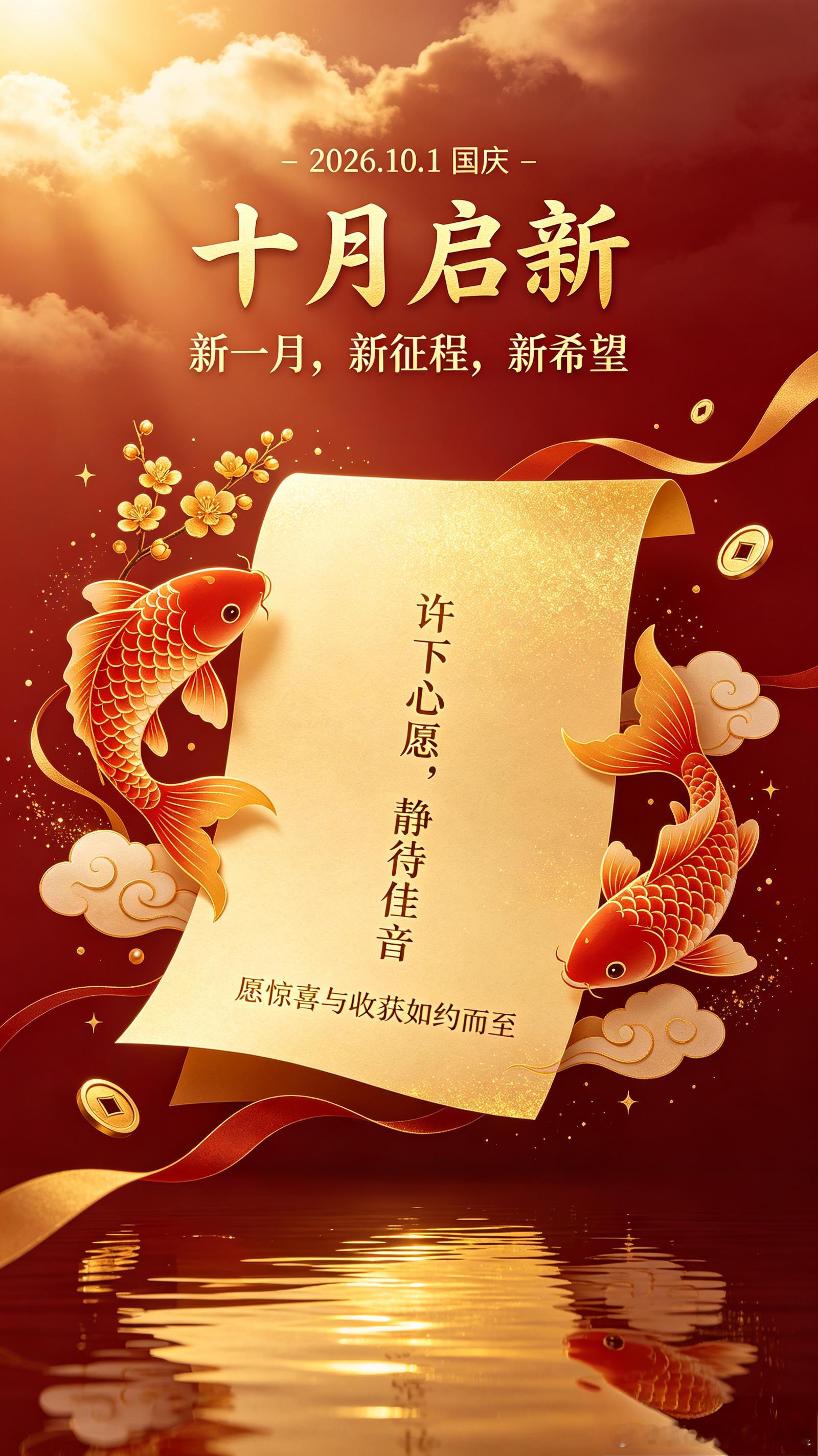今天是2026年10月1日国庆节，农历八月廿一。新的一月，新的希望。放下过往所有