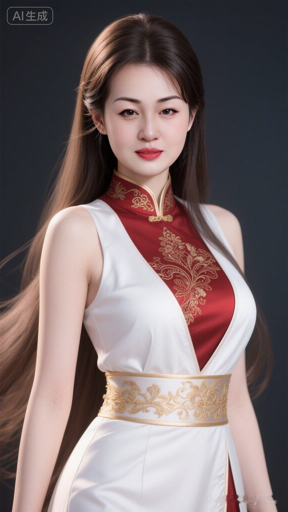 优雅东方美人，红白相间旗袍，尽显古典韵味。