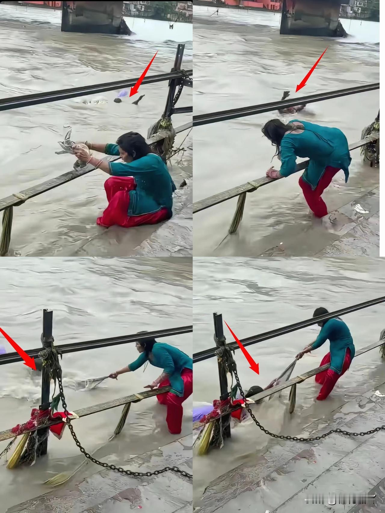 这下可好，全网都知道了，不会游泳也能救人！河边大姐凭一个废弃编织袋，上演机