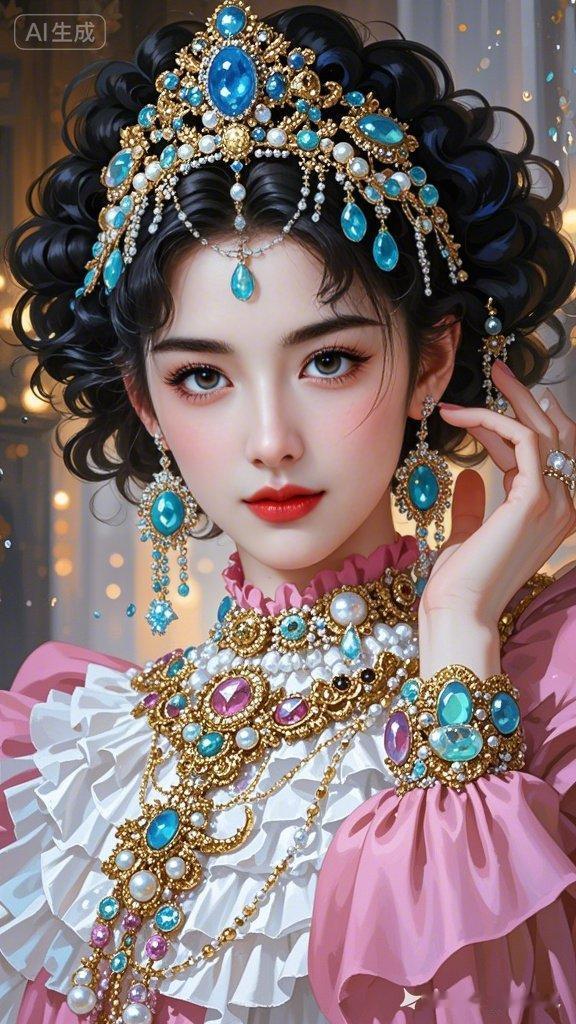 梦幻古风美人，蓝宝石与珍珠的华丽搭配，尽显皇家风范！💎✨