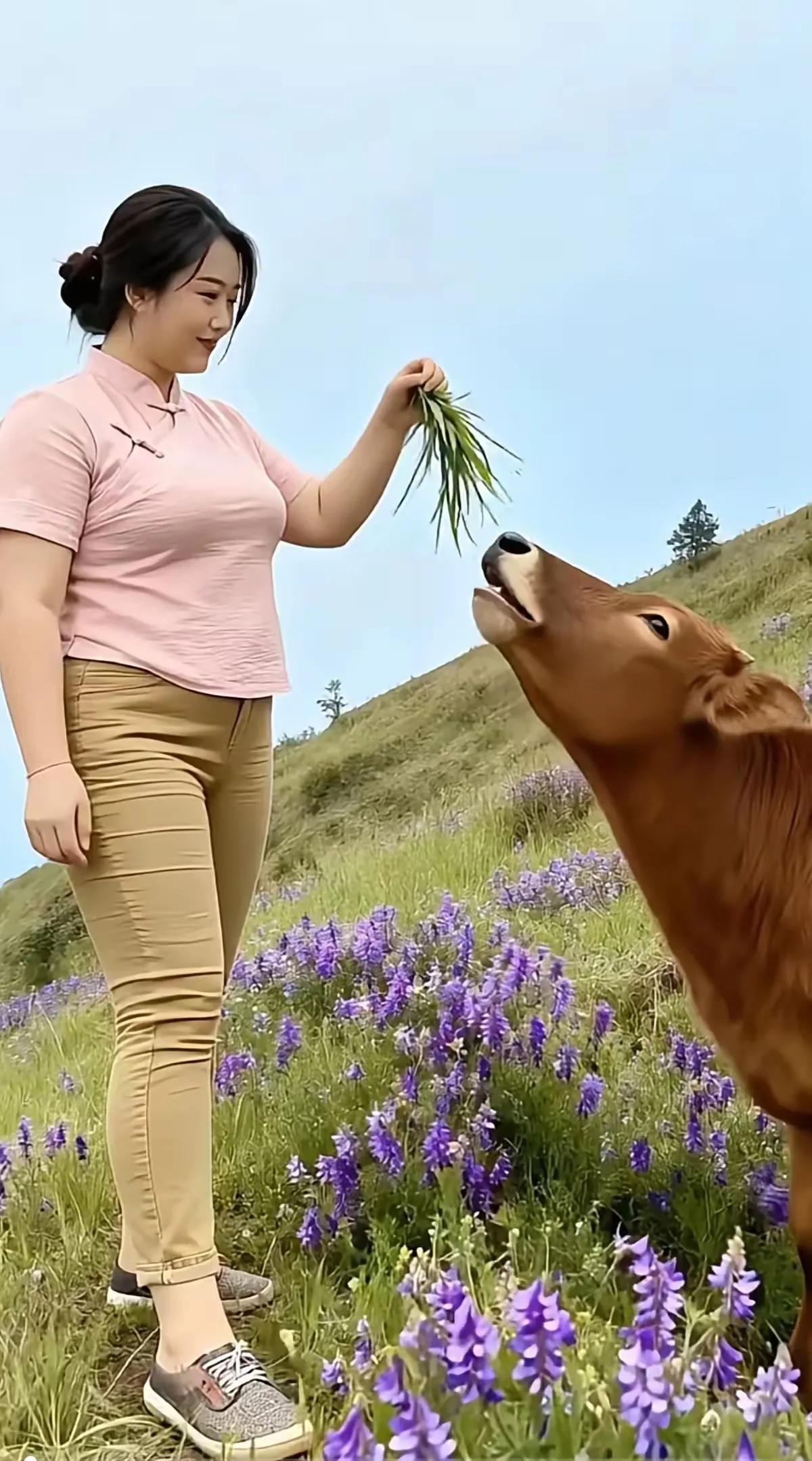 山坡羊·老牛恋草老牛馋草，美娇相撩，长脖伸处难亲到。意魂飘，爱难消，心