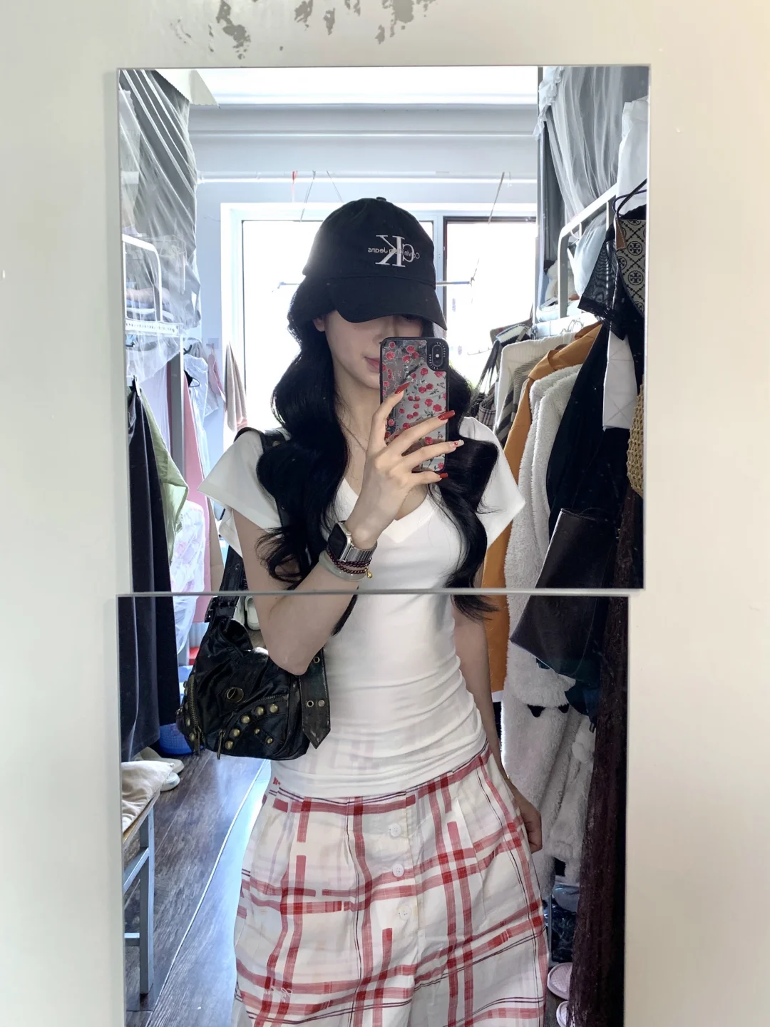 V领短袖➕格子裤