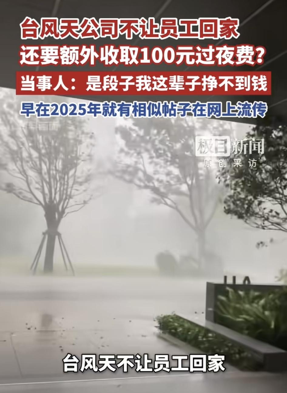 台风天不让回家就算了，睡公司还得倒贴100块过夜费？这事儿最近在网上炸了。网