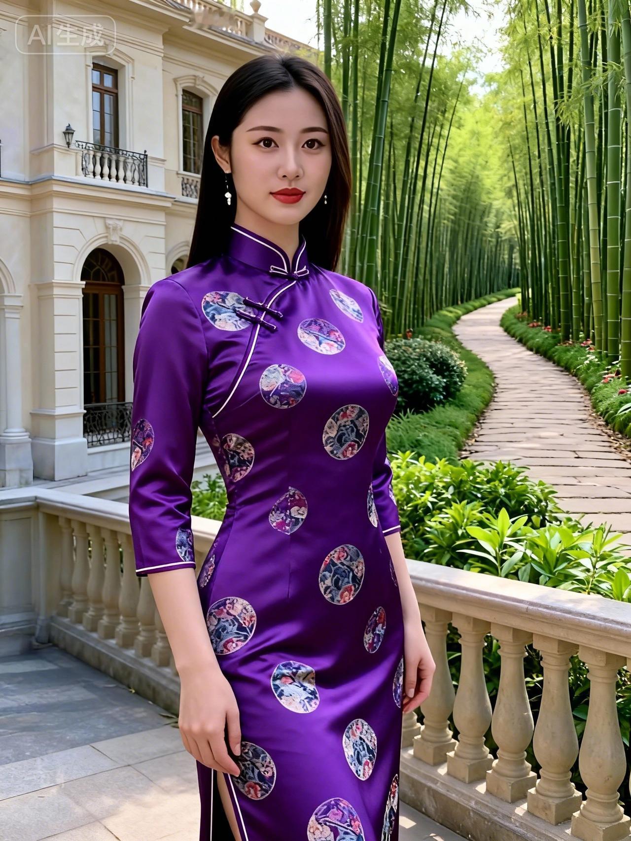 优雅旗袍秀，竹林间漫步，尽显东方韵味