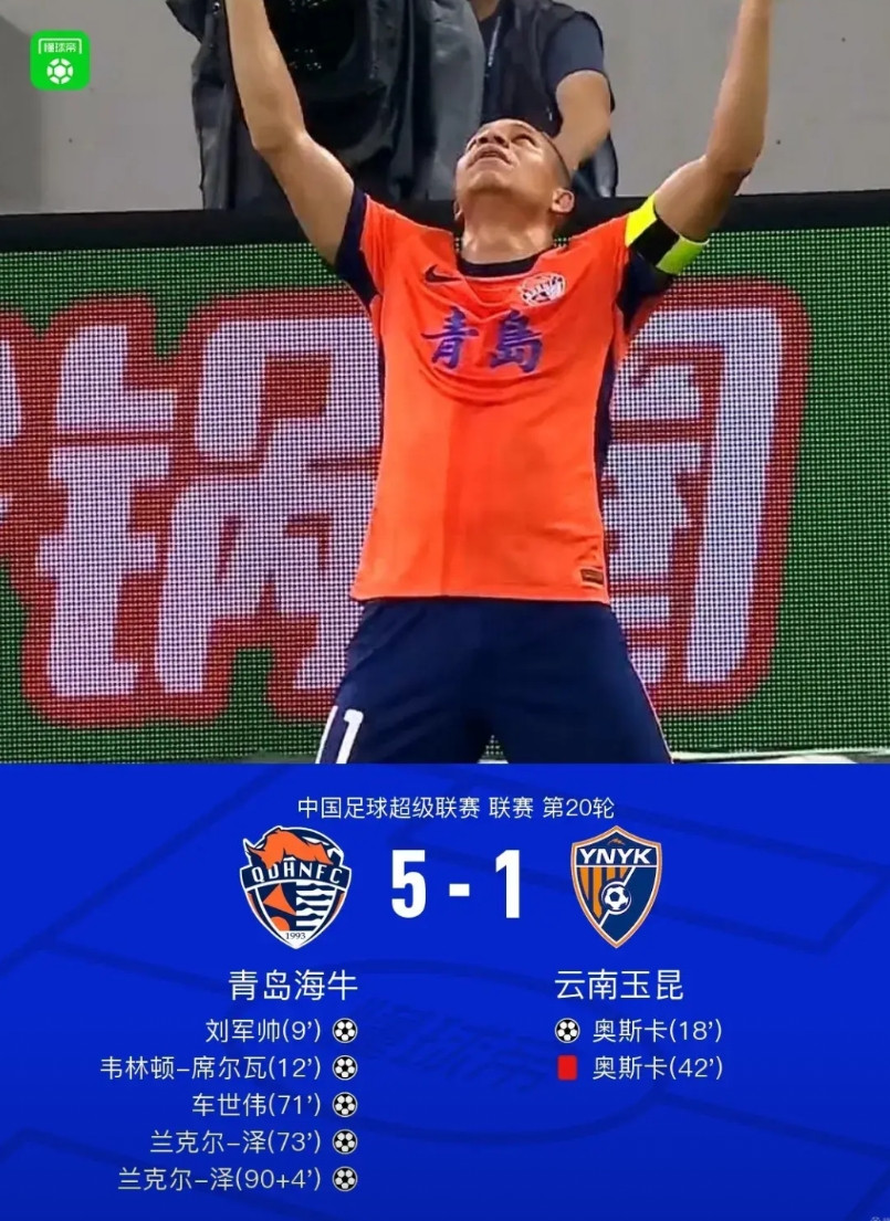 随着青岛海牛5:1狂胜云南玉昆，长春亚泰1:2不敌山东鲁能！中超保级重新洗牌！多