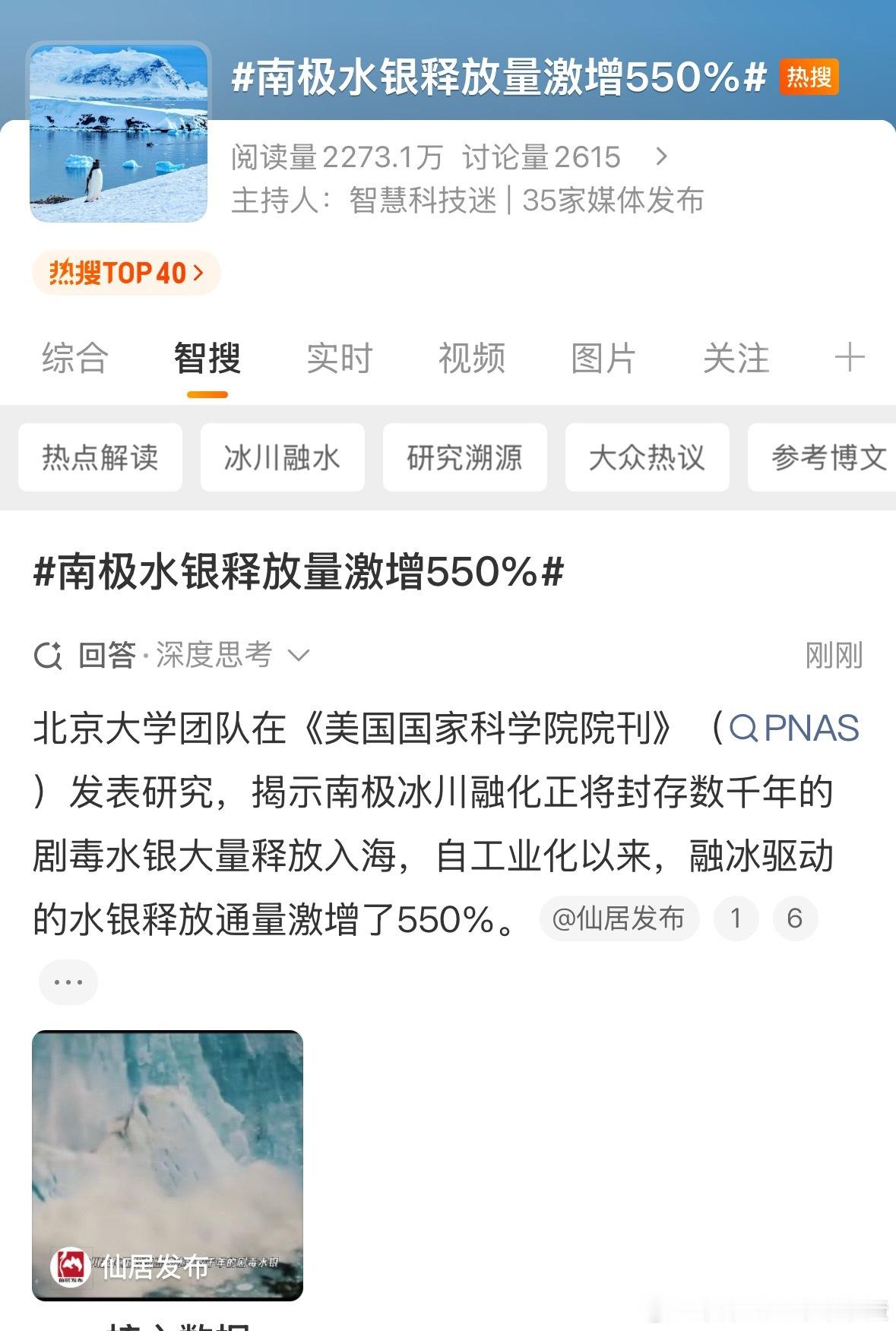 南极水银释放量激增550%[惊恐][惊恐]​​​