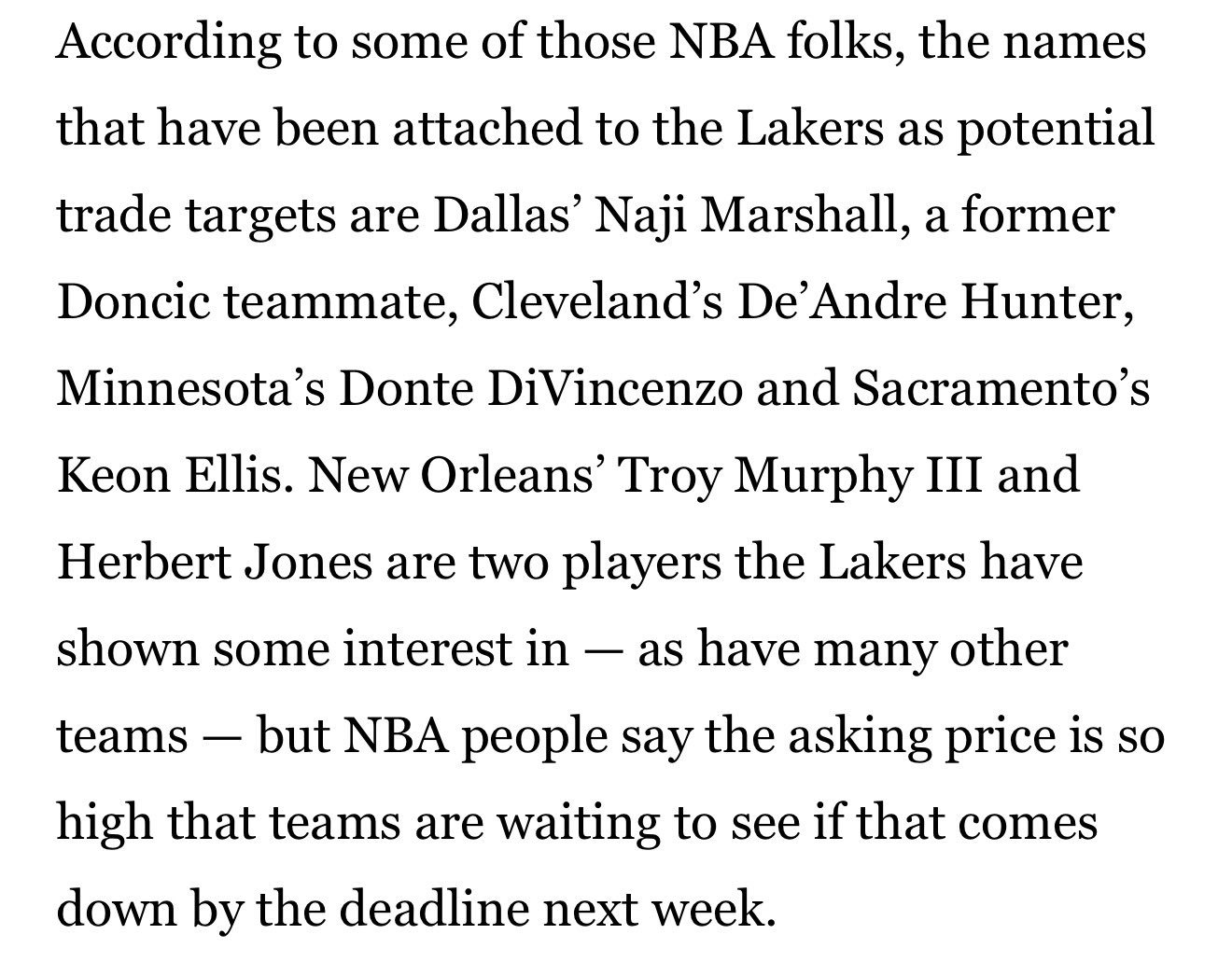 佩林卡广撒网！湖人记者BradTurner：据多位NBA内部人士透露，湖人队的