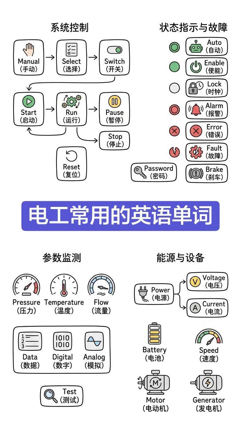 电工常用的英语单词对照表
