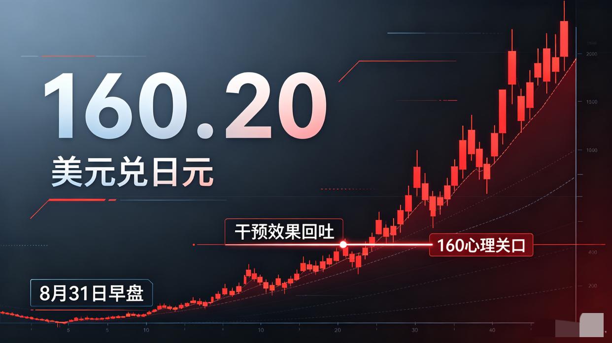 日元又破160了！8月31日早盘，美元兑日元再度向上突破160关口，盘中最高摸到