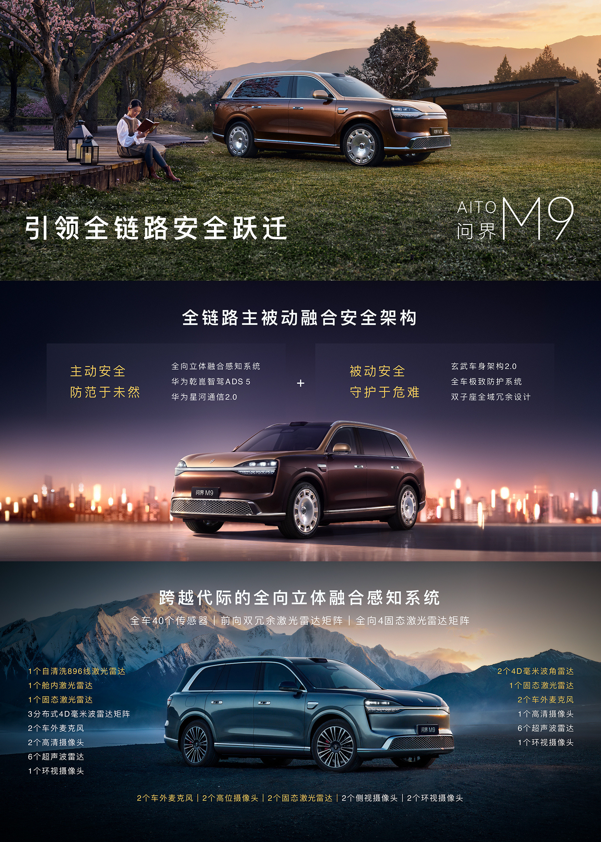 余承东亲自下场科普，问界M9这套六激光雷达是真下功夫了。行业首发立体矩阵，双光路