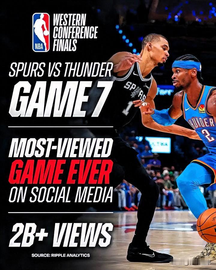 20亿次！马刺雷霆抢七创NBA历史纪录，肖华笑得合不拢嘴！今日，NBA官方正