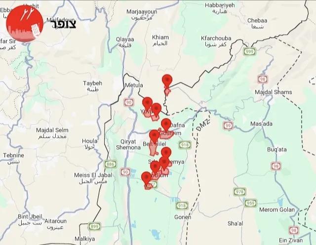 黎巴嫩真主党在过去一小时向以色列北部城镇谢莫纳及其他边境定居点发射了多轮火箭弹，