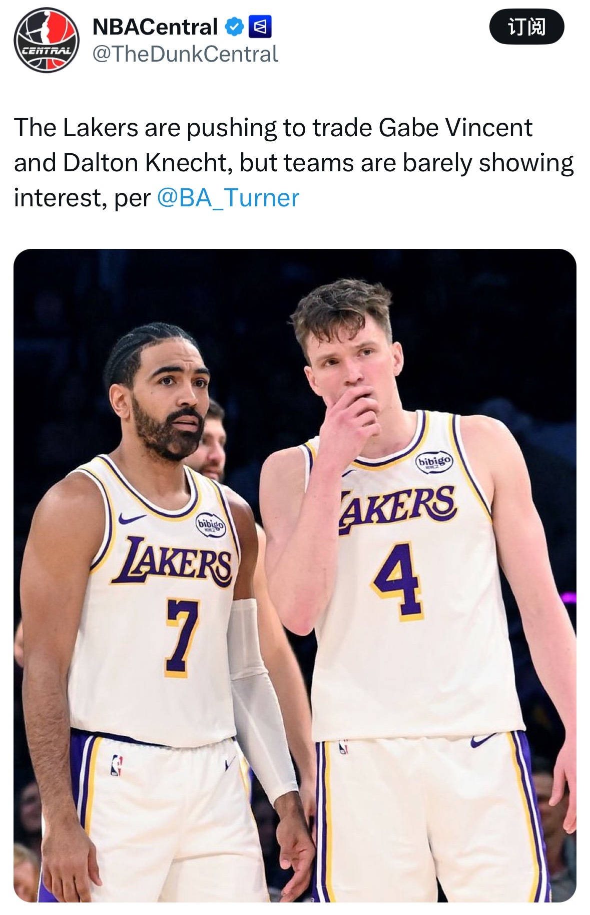 我刚睡一个小时，就有交易了，效果不错我再睡会。湖人记者BradTurner：湖