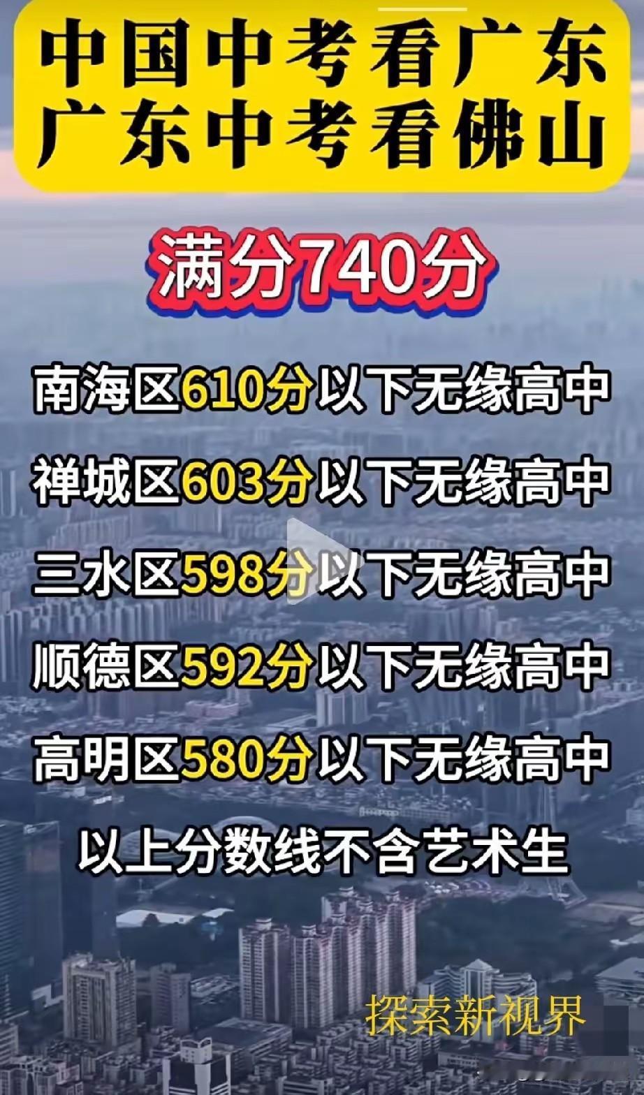 佛山中考这分数线，看一眼都替孩子捏把汗。740分的满分卷，南海区610分以