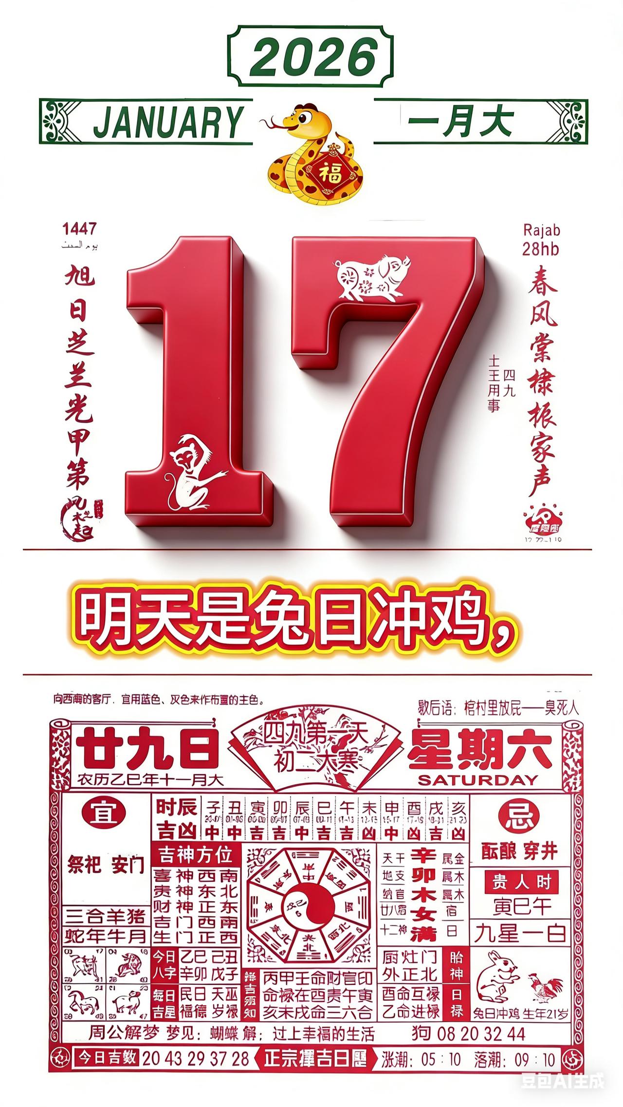 结合老黄历来看，（2026年1月17日，农历十一月廿九）是个有点特别的日子。简单
