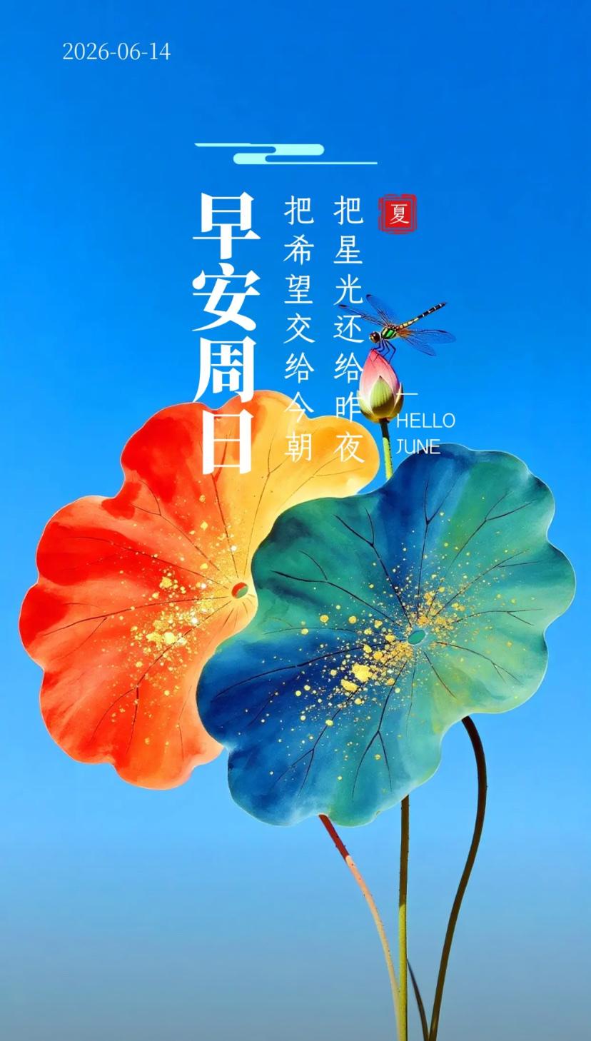 夏晨问安，清风染夏随暑至，半生挚友伴清欢。2026./06.14.[