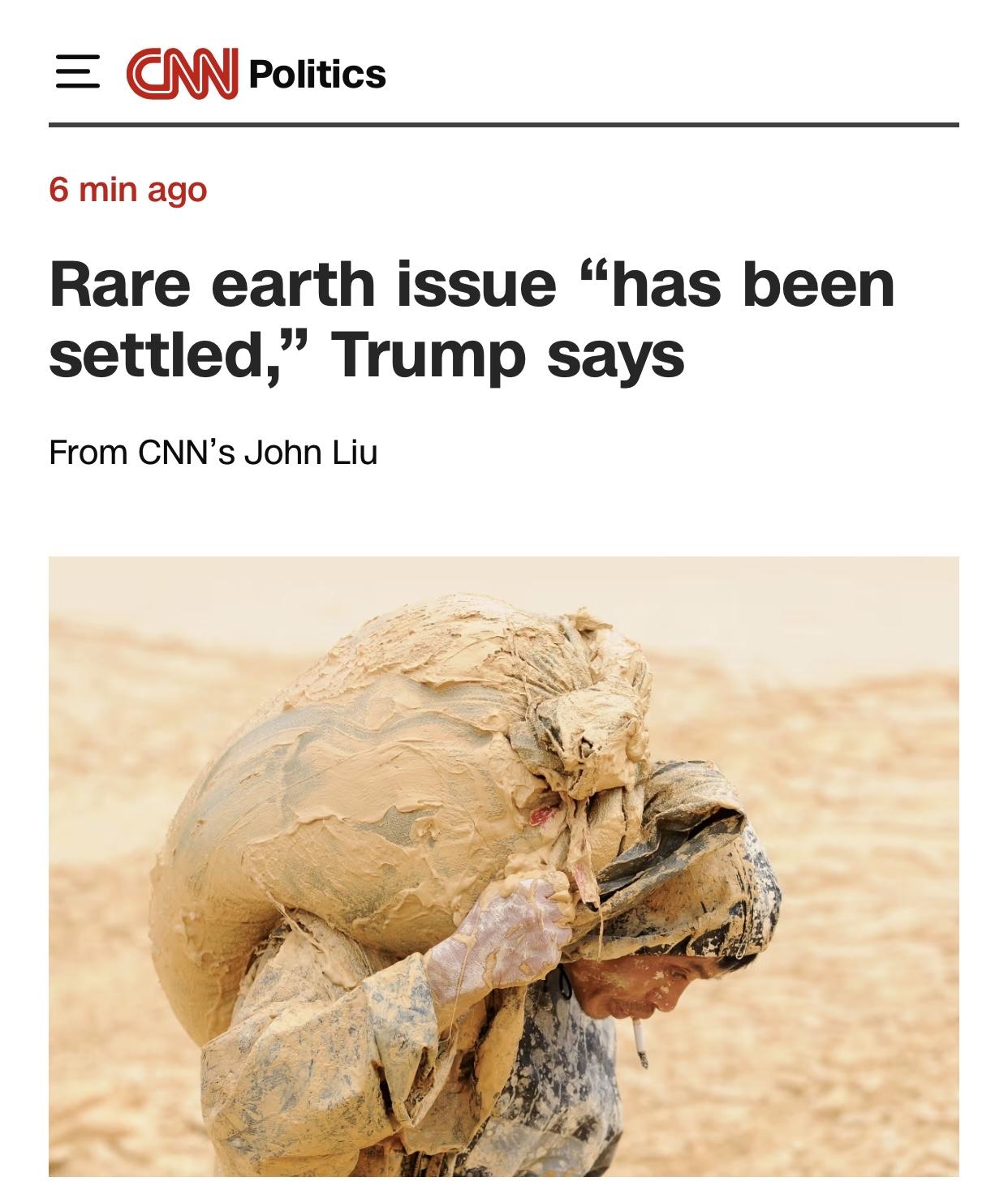 美媒：特朗普说，稀土问题“已经解决”美国有线电视新闻网(CNN)官网10月3