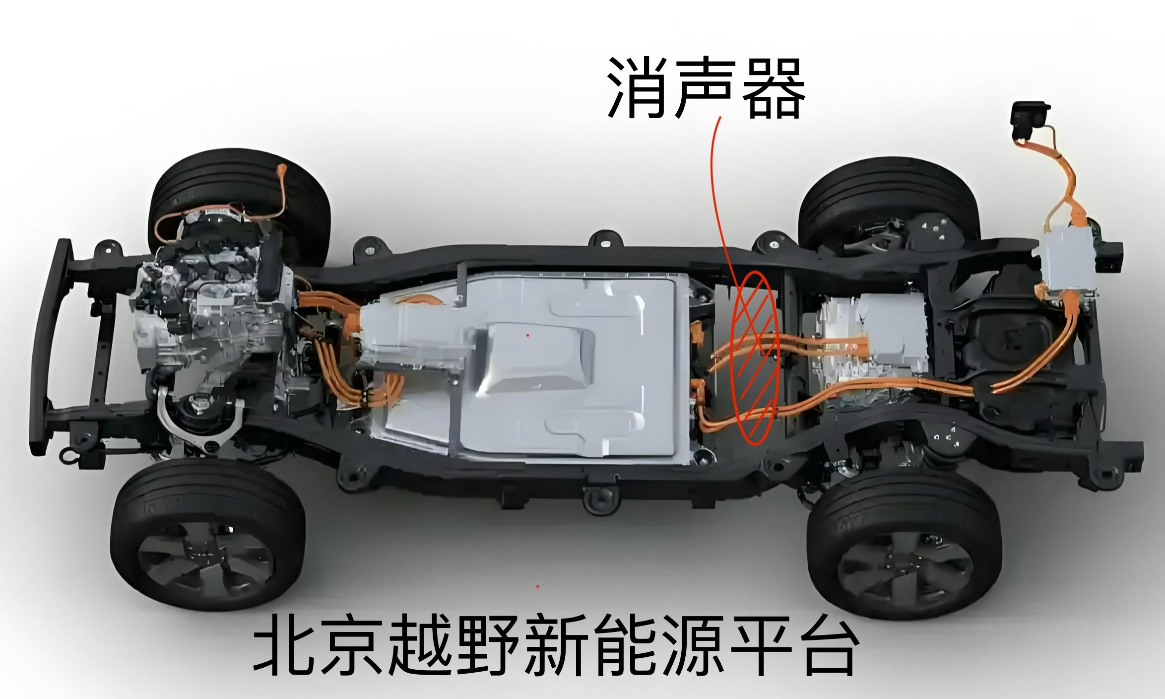新能源大梁越野车，还是北京越野的设计巧妙，排气消声器放在后轴之前，能同时具备大电