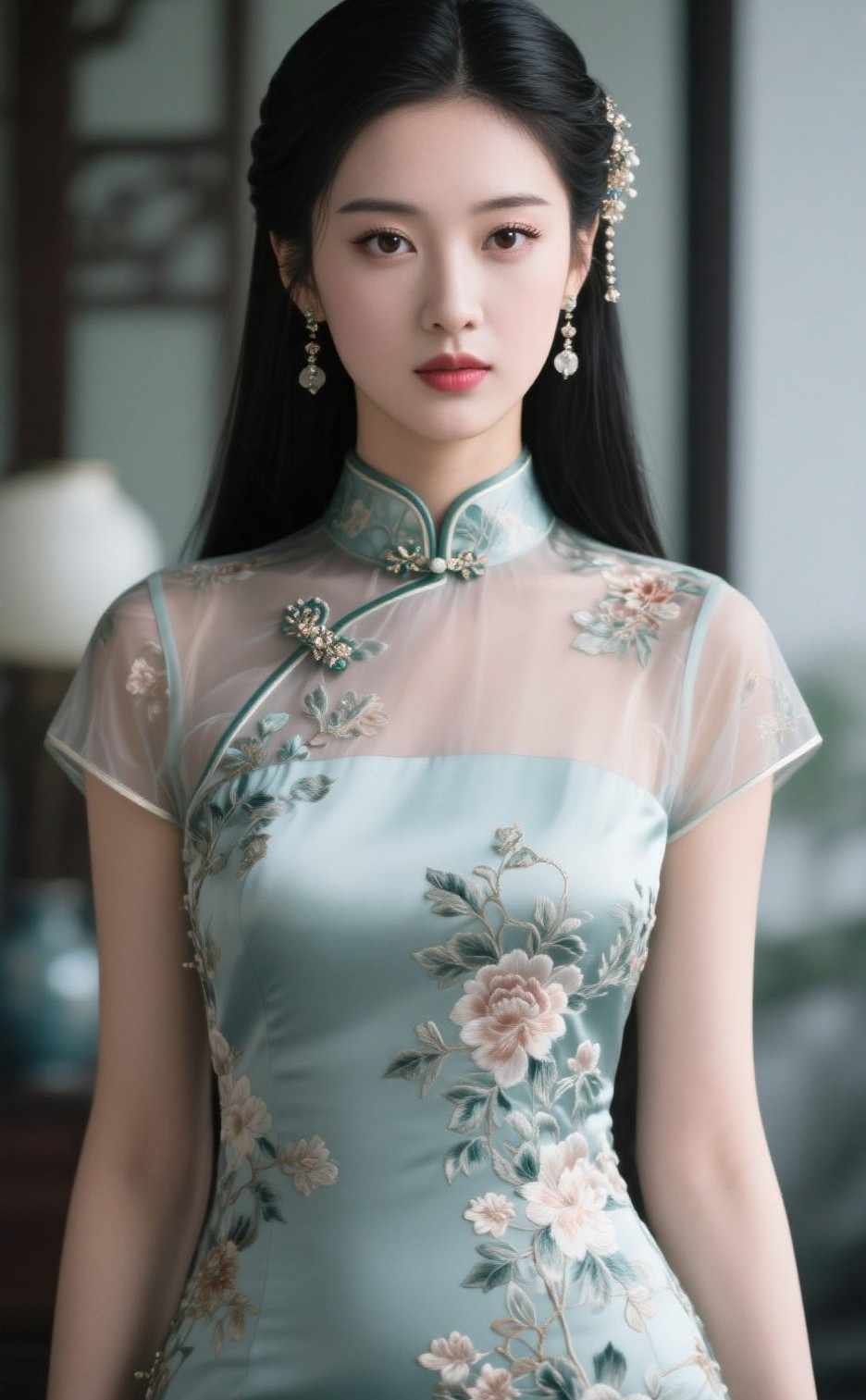 娇俏佳人旗袍裹身，玲珑曲线惹人遐想
