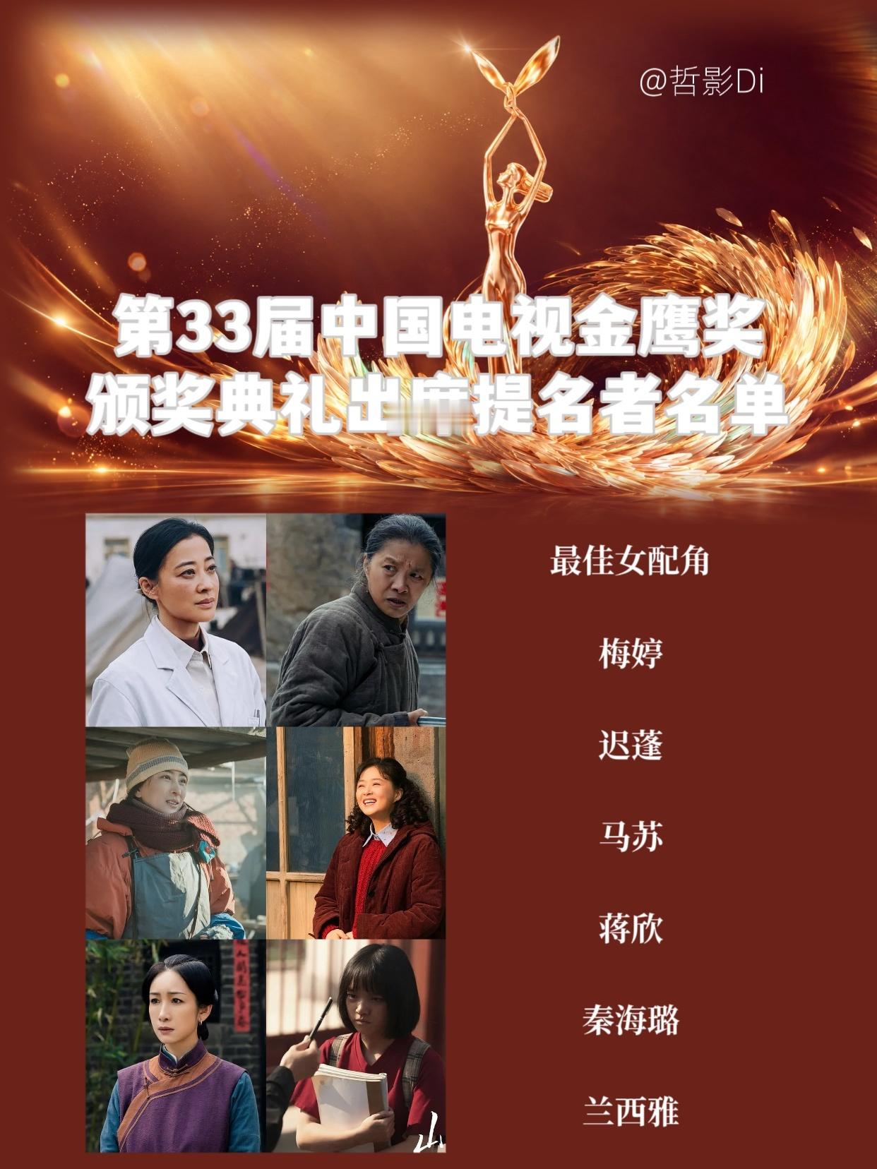 第33届金鹰奖全阵容公布，出席明晚颁奖典礼的提名者阵容也同步释出。本届金鹰奖演员