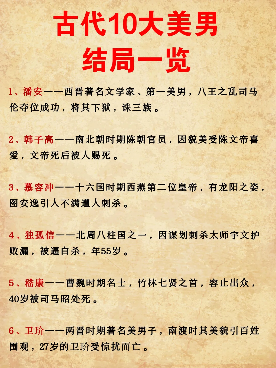 古代十大美男结局一览！