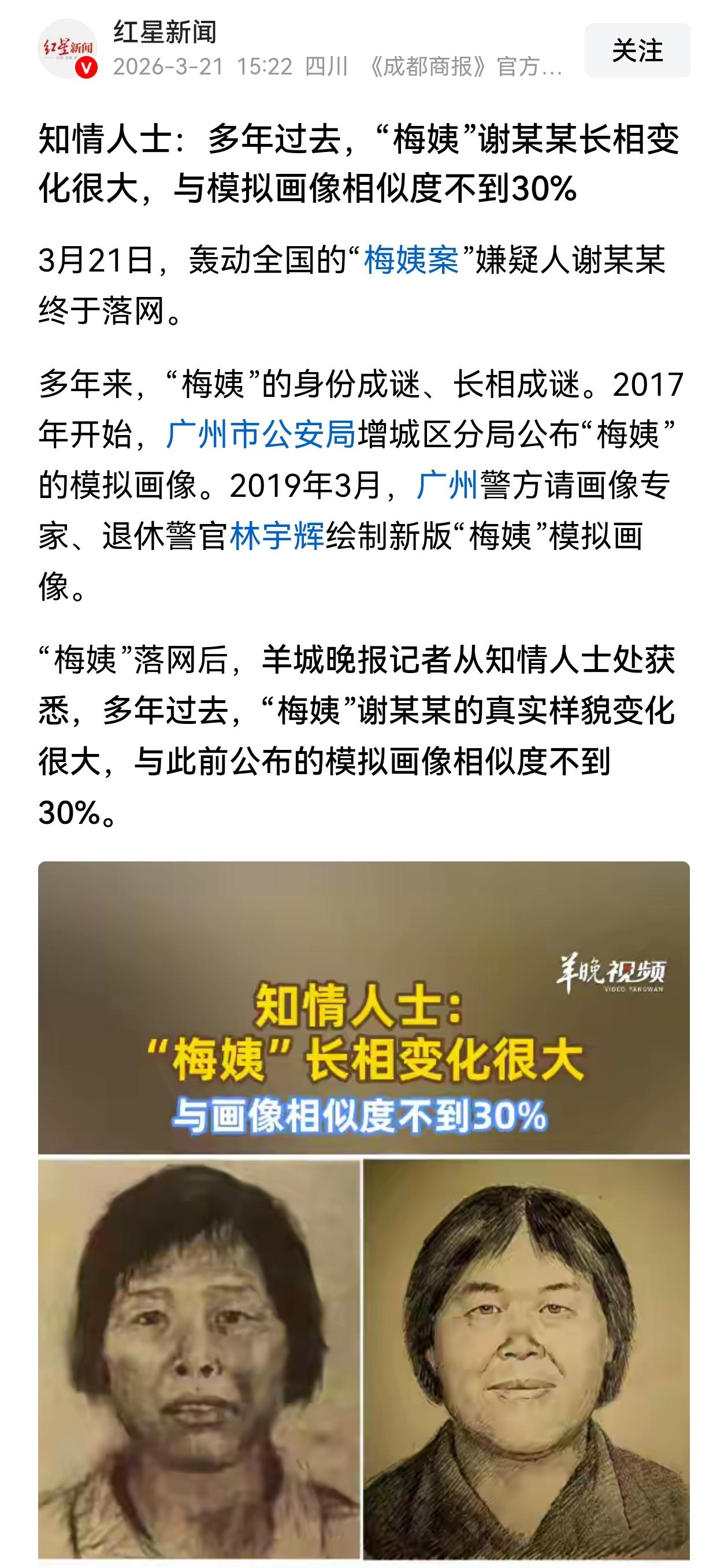 “梅姨”模拟画像与真实长相相似度不到30%！很难想象这么多年警方抓捕面临着多大的