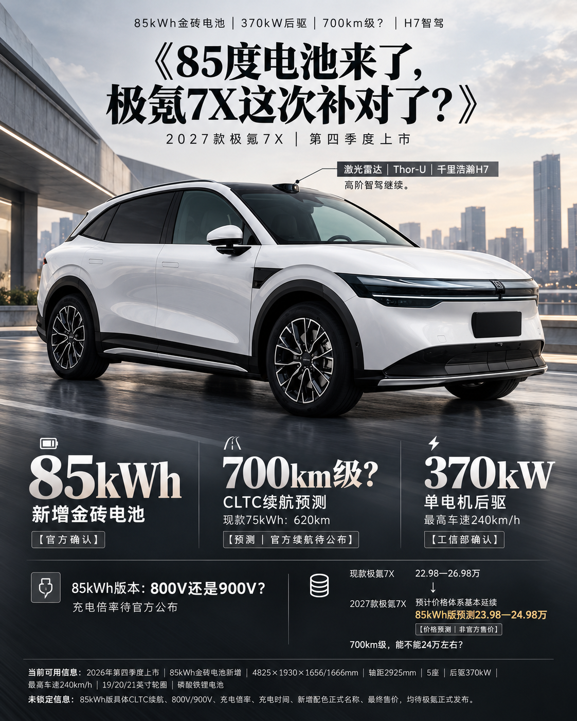 极氪7X补上85度电池，这次可能真是主销