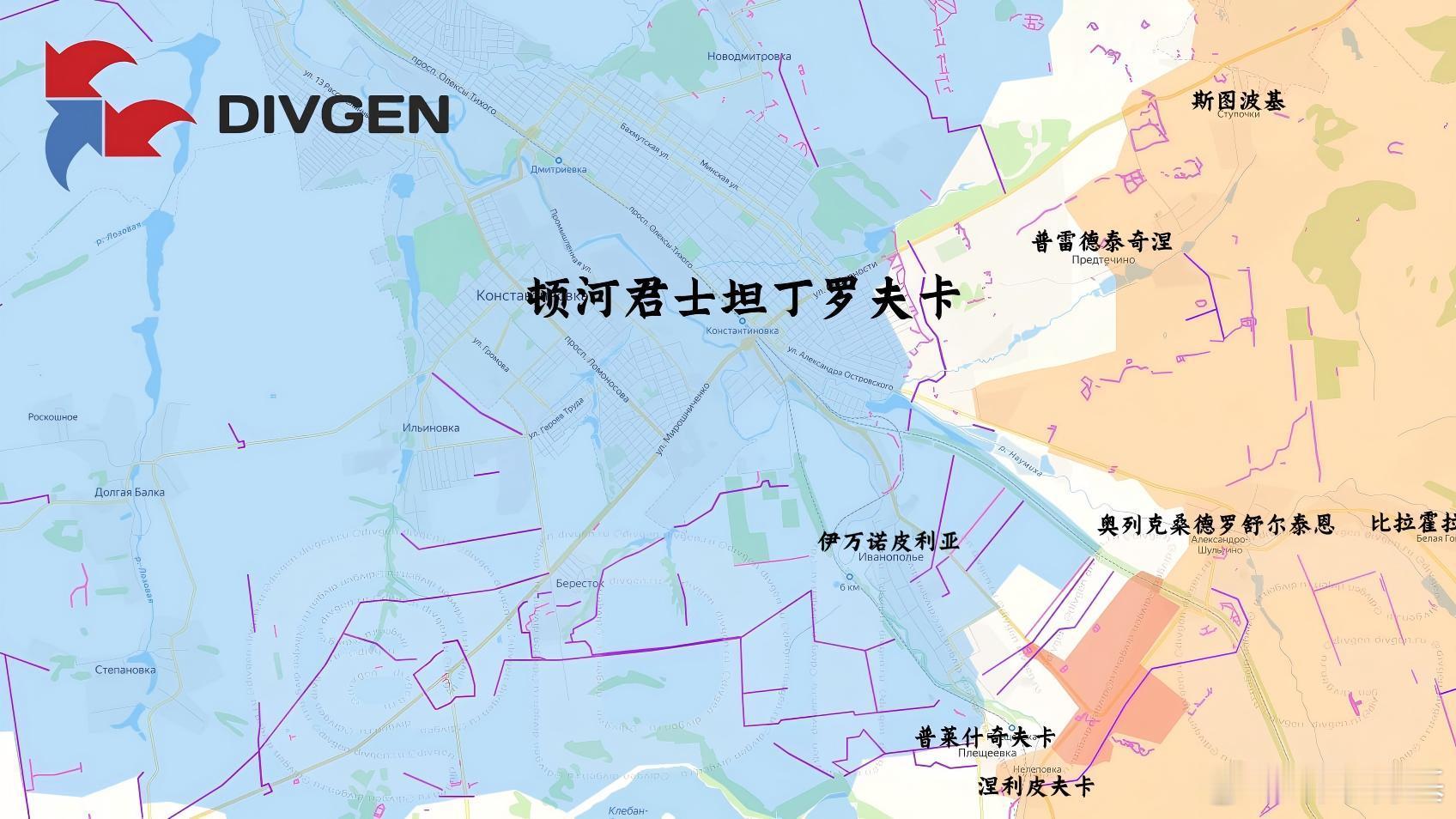 俄军在顿河君士坦丁罗夫卡东南的进展来源：DIVGEN🚩КартаСВО、