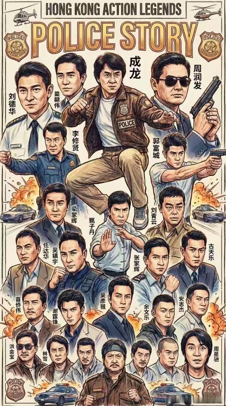 香港电影五巨头，成龙，周星驰，周润发，梁朝伟，刘德华！排名分先后。成龙第一，无可