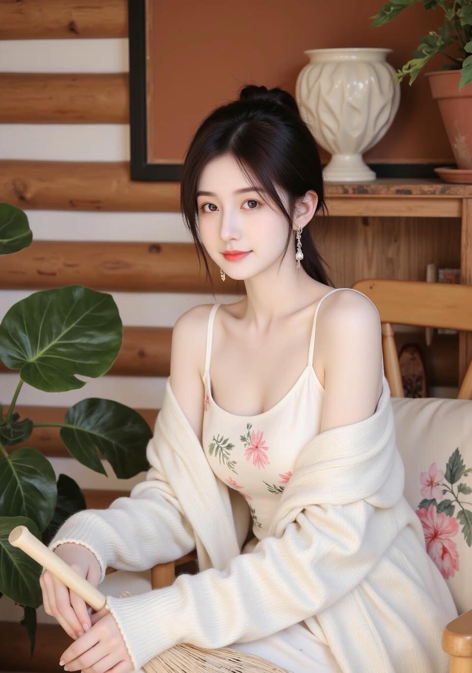 温柔少女心,粉色花朵连衣裙,木质背景,清新自然。