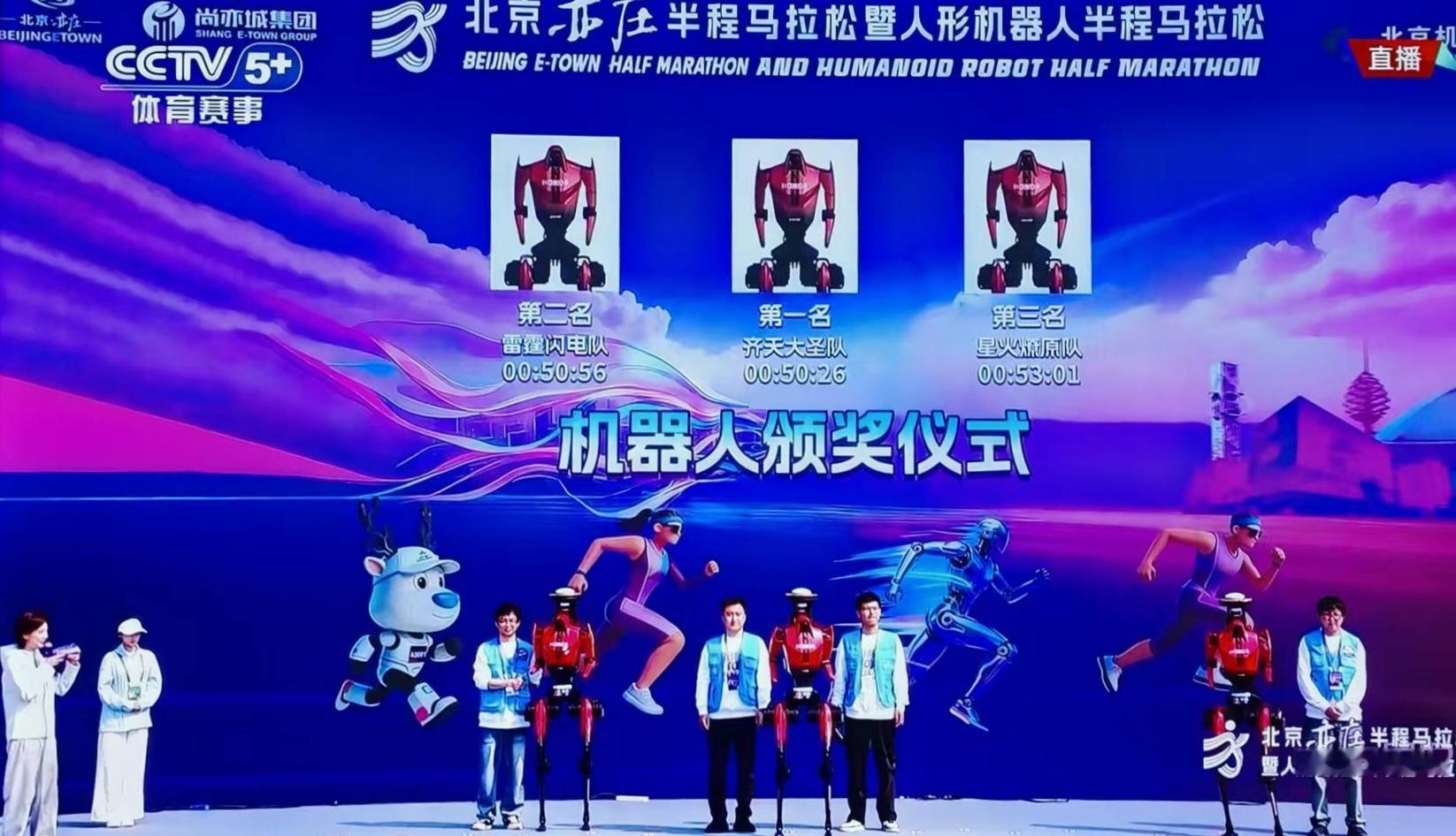 科技长跑，荣耀一骑绝尘🏃亦庄半马名场面诞生荣耀机器人战队首战包揽前六闪电50分