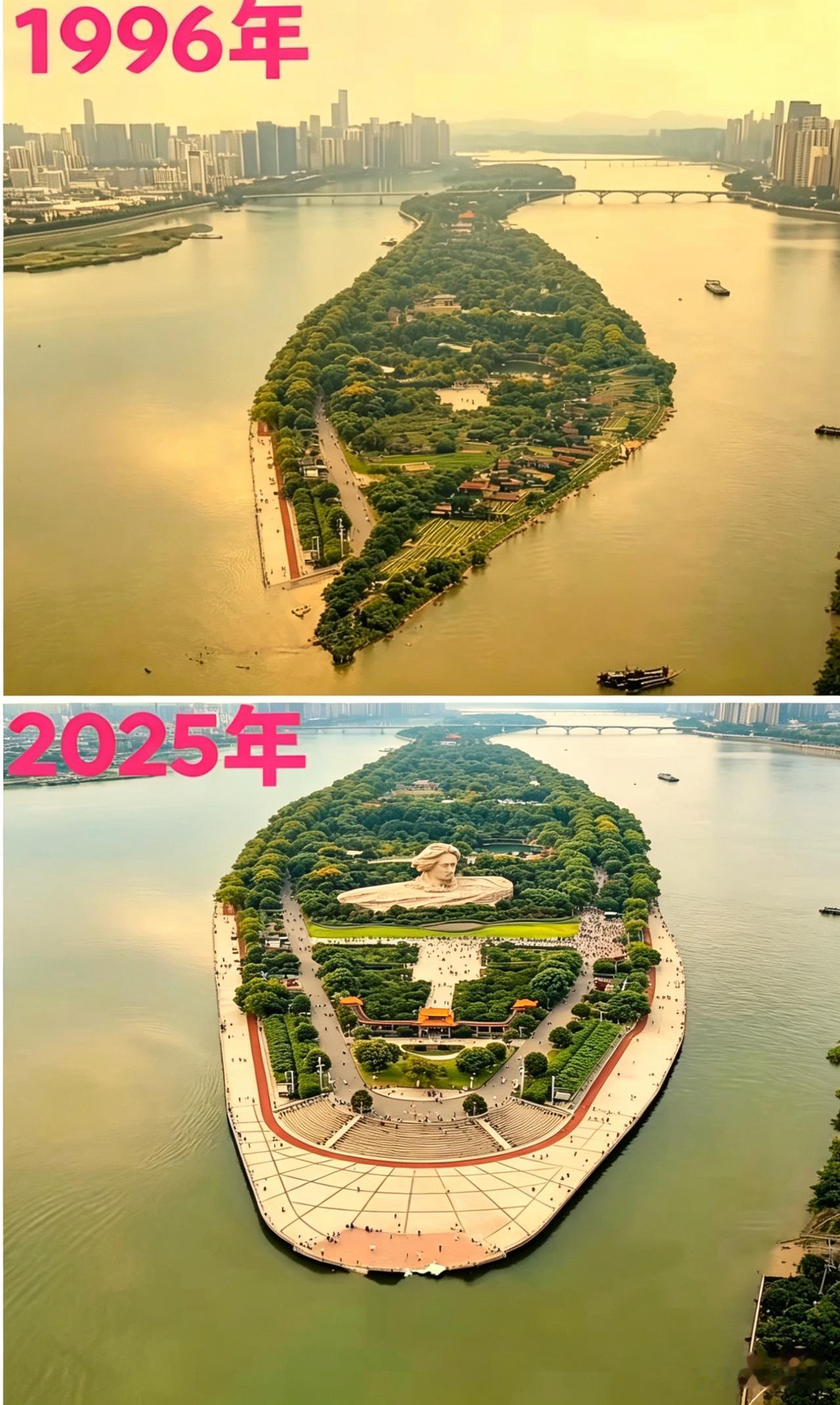 现在的“橘子洲”和30年前的“橘子洲”对比！湖南当地网友称:当时力排众议改造“