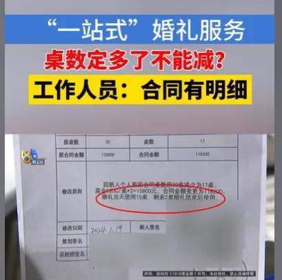 浙江杭州，女子花了13万多，订了婚礼一站式服务，其中酒席每桌要花5200元，一共