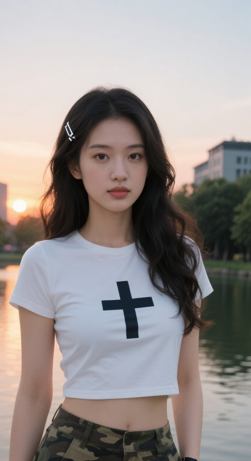 少妇湖畔风情万种，一颦一笑皆是风景