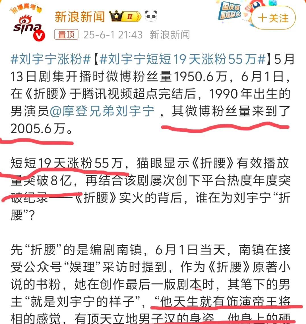 《折腰》热播掀起追剧狂潮，刘宇宁凭借魏劭一角实力出圈！短短19天，粉丝量突破22