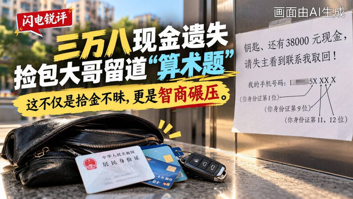 闪电锐评丨三万八现金遗失，捡包大哥留道“算术题”：这不仅是拾金不昧，更是智商碾压
