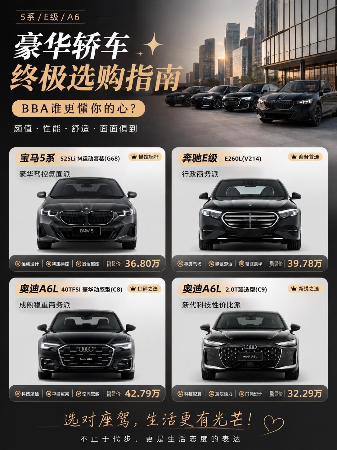 BBA到底怎么选？纠结5系E级A6L的看这篇！30多万预算，想买一台豪华中大型轿