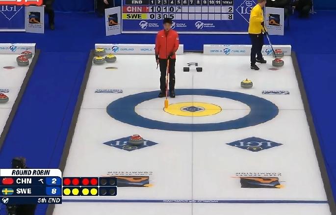 中国2-8瑞典北京时间3月29日凌晨4点，2026秒男子冰壶世锦赛，中国队