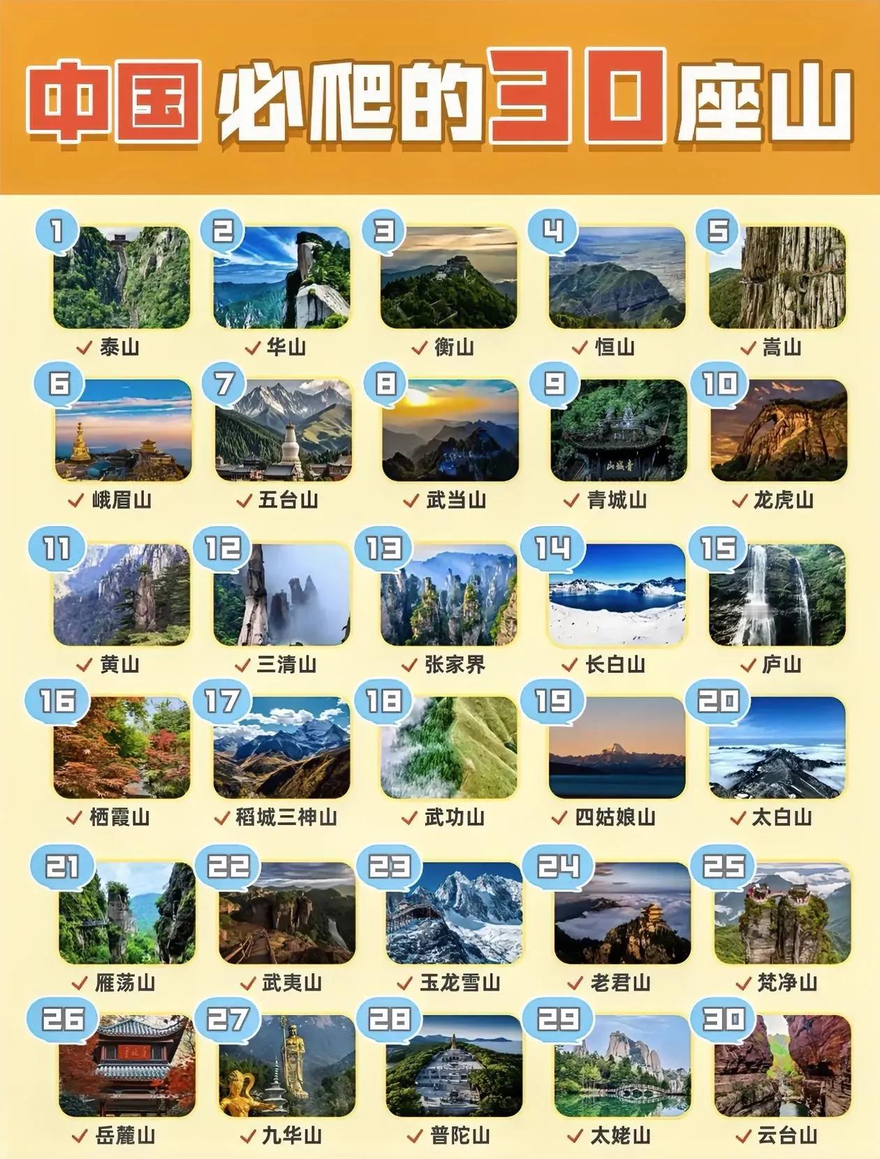 中国必爬的30座名山～打卡清单，请查收[玫瑰]