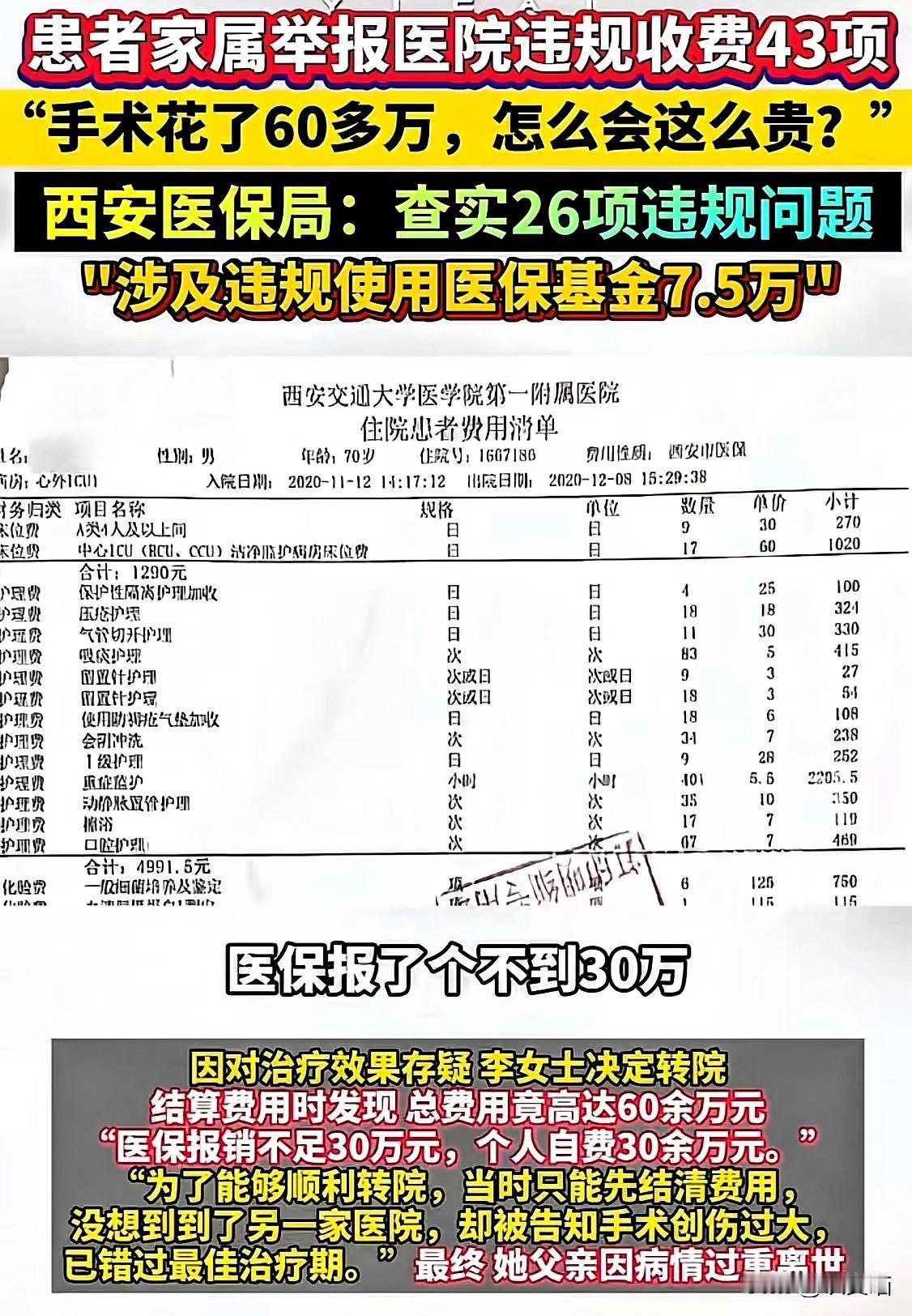西安交大一附院这事儿，戳破了多少人对三甲医院的信任滤镜！花60万救命